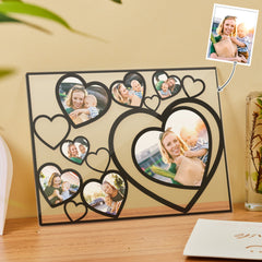 Personalised Multi-Photo Heart Lamp Night Light with Wooden Base