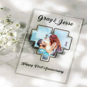 Custom Heart Photo Plaque Acrylic Keychain With Text Anniversary Gift