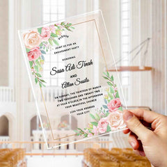 Custom Printed Name Text Clear Acrylic Plaque Engagement Party Invitation Ornament
