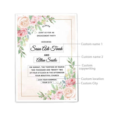 Custom Printed Name Text Clear Acrylic Plaque Engagement Party Invitation Ornament