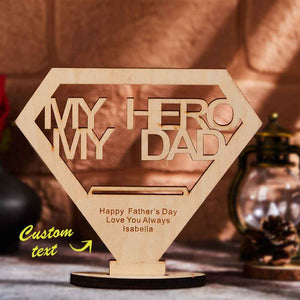 Custom Engraved MY DAD MY HERO Wooden Plaque Stand Personalized Keepsake Father's Day Gifts