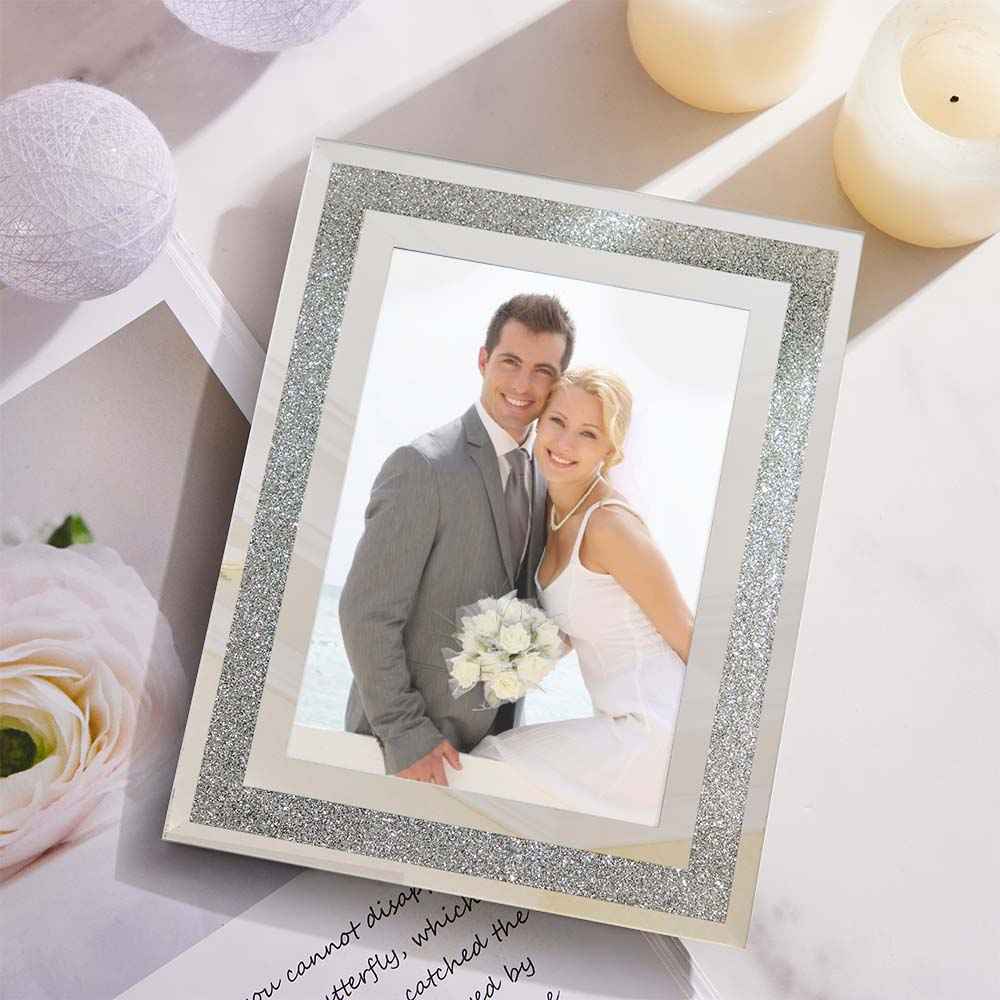 Custom Photo Frame Photo Holder Glass Mirror with Sparkling Crystal Boarder Gift for Her