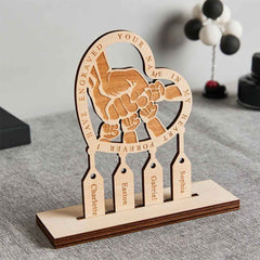 Engraved Family Hand Punch Together Shape Ornament Personalized Names Wooden Plaque Decoration