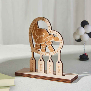 Engraved Family Hand Punch Together Shape Ornament Personalized Names Wooden Plaque Decoration