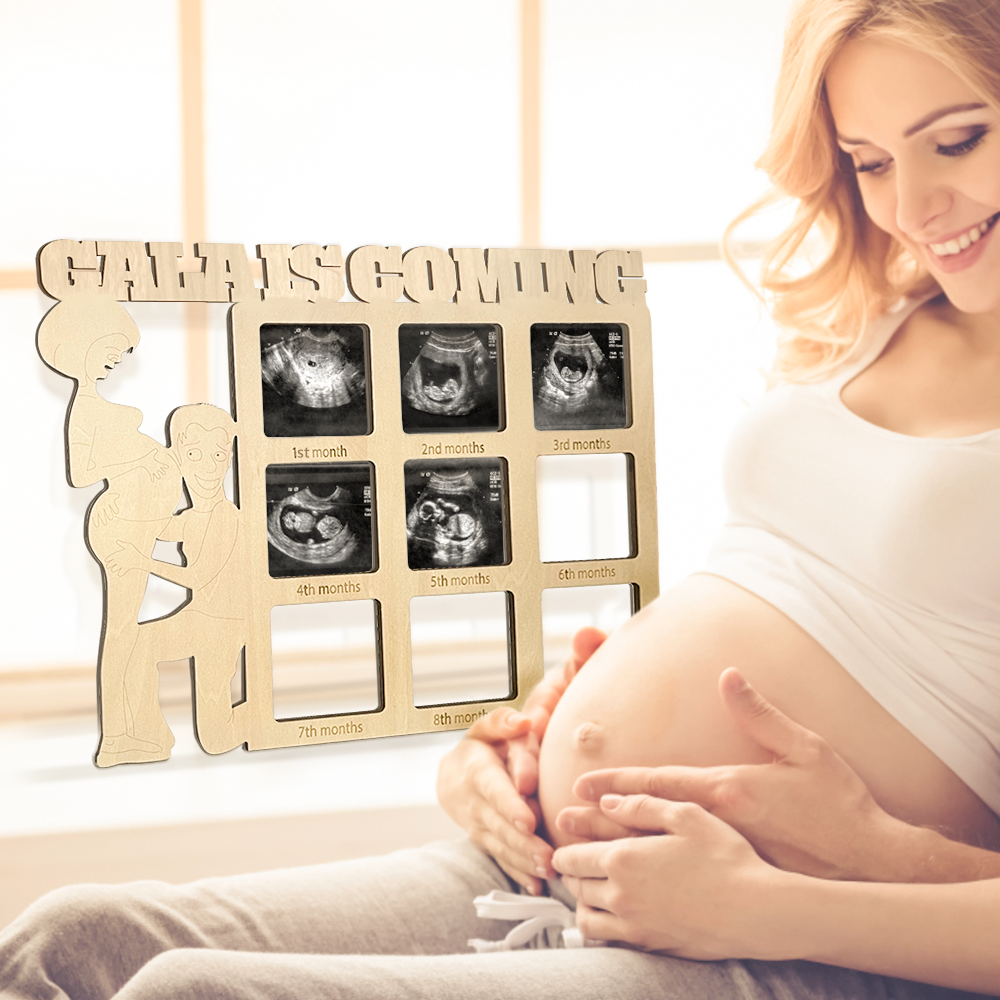 Personalised Due Date Plaque 15×12in wooden pregnancy calendar with ultrasound photo slot – custom personalised photo gift for expecting mum and nursery décor
