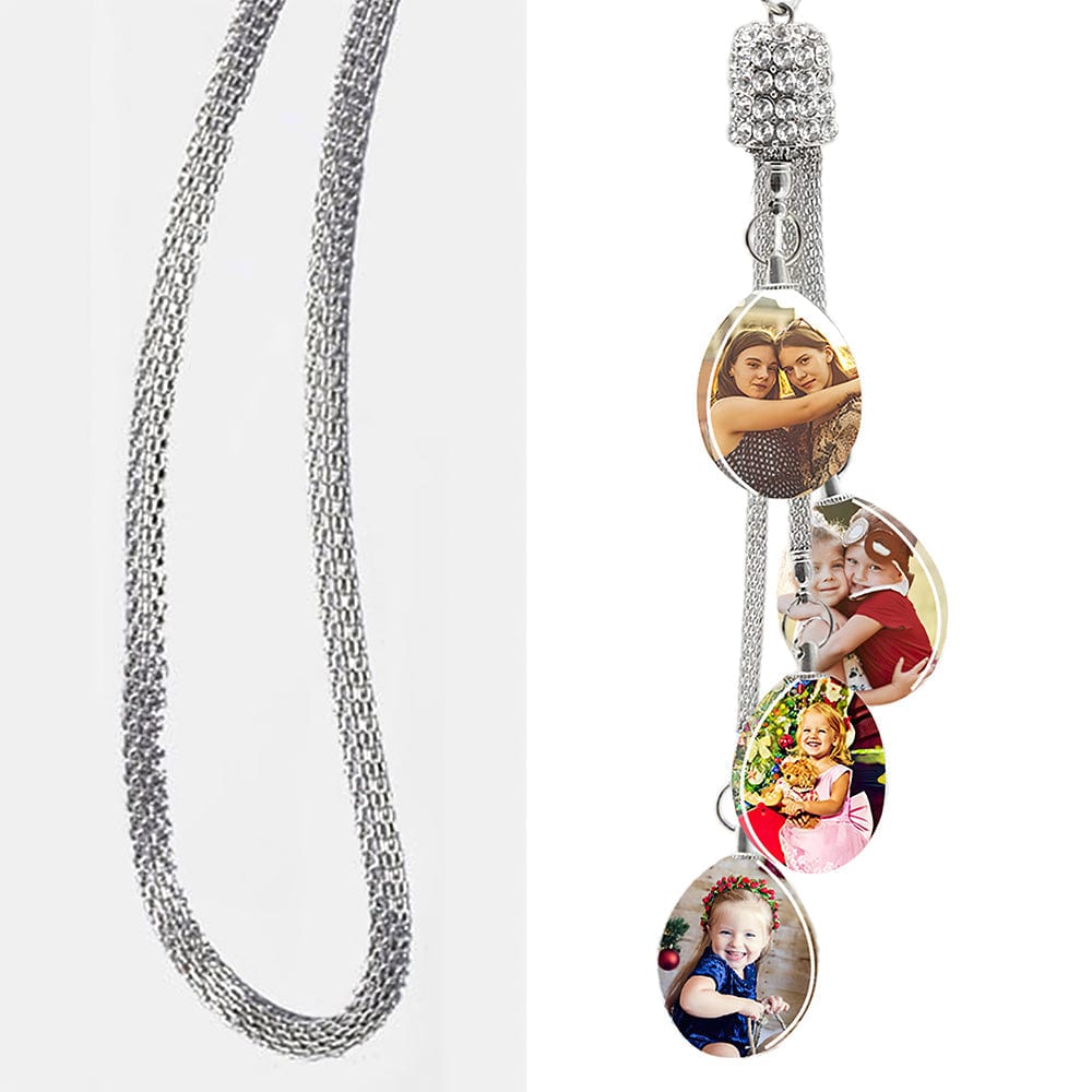 Lifestyle image showing the ornament displayed as a car rear-view mirror pendant in situ.