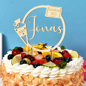 Custom Name Cake Topper Personalized Wooden School Child Cake Decoration