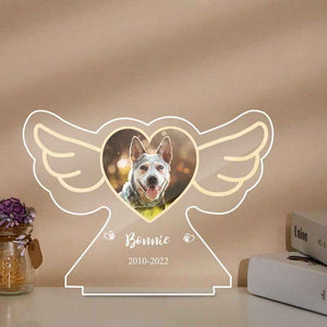 Personalized Pet Photo Lamp Custom Name Angel Wings Night Light