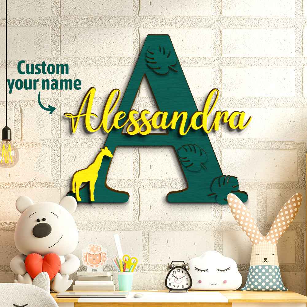 Personalized Jungle Name Sign Wooden Letter Initial Wall Plaque