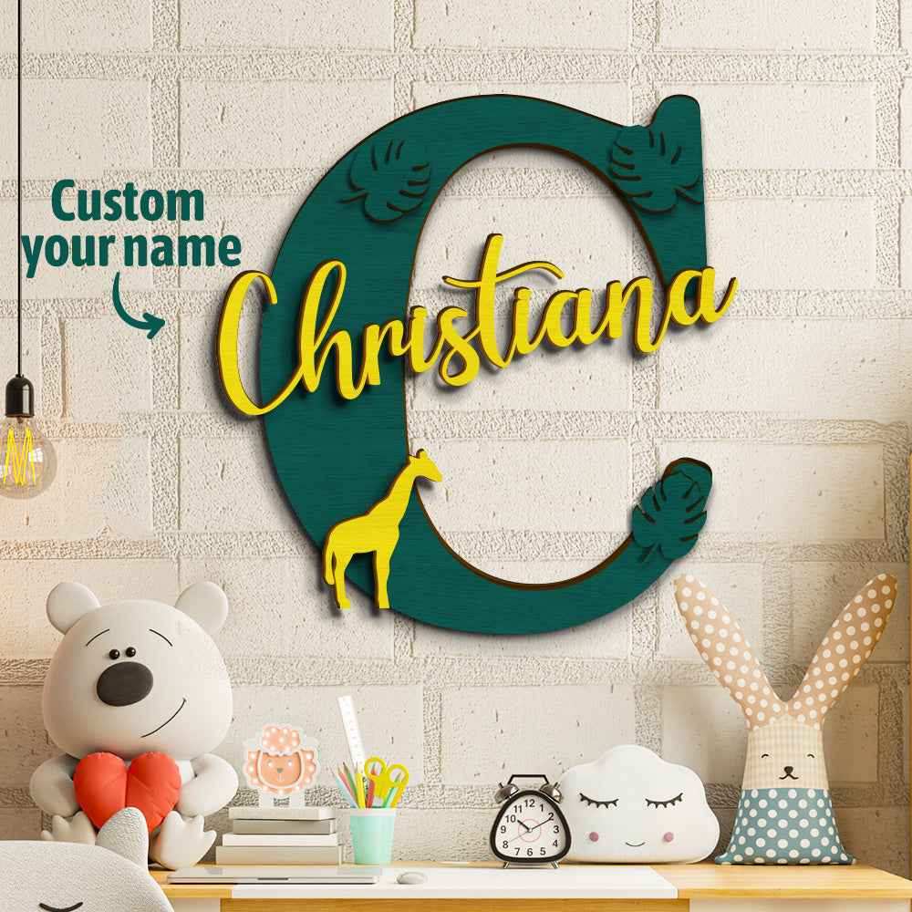 Personalized Jungle Name Sign Wooden Letter Initial Wall Plaque