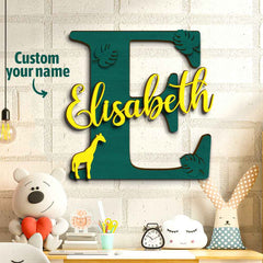 Personalized Jungle Name Sign Wooden Letter Initial Wall Plaque