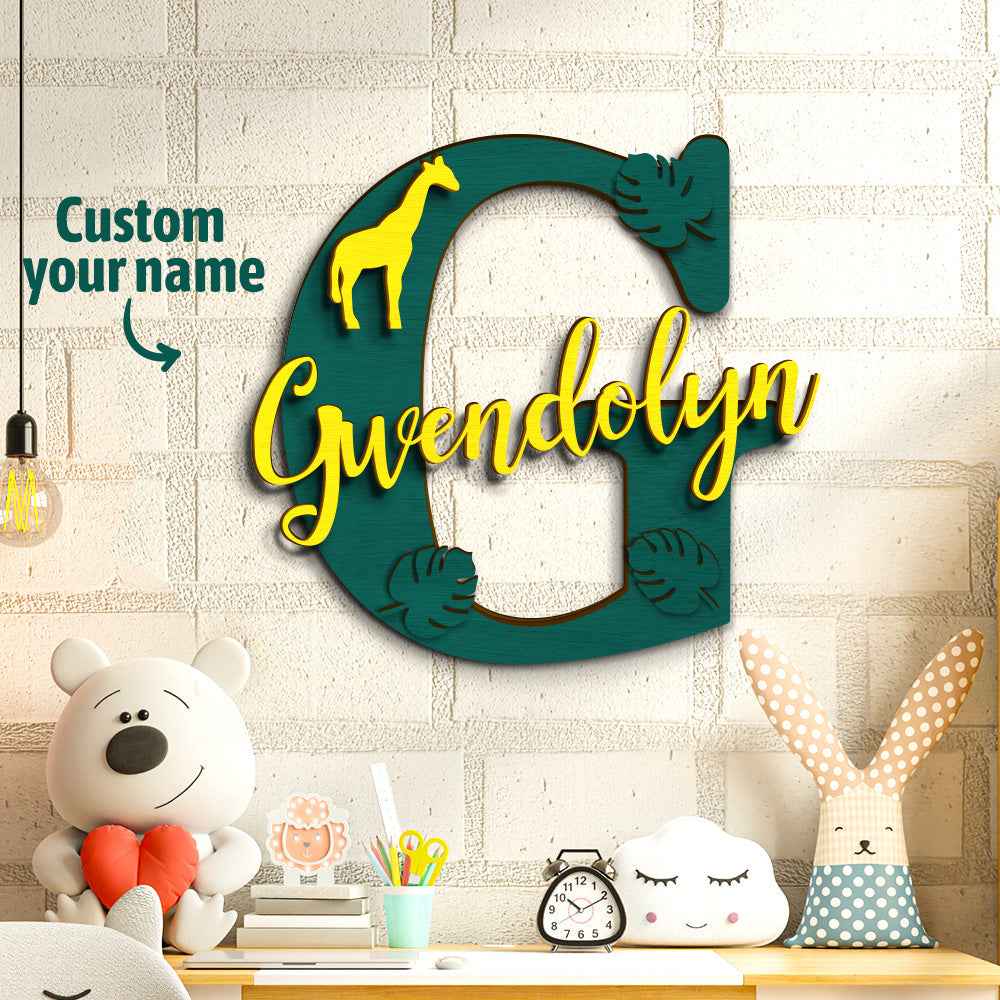 Personalized Jungle Name Sign Wooden Letter Initial Wall Plaque