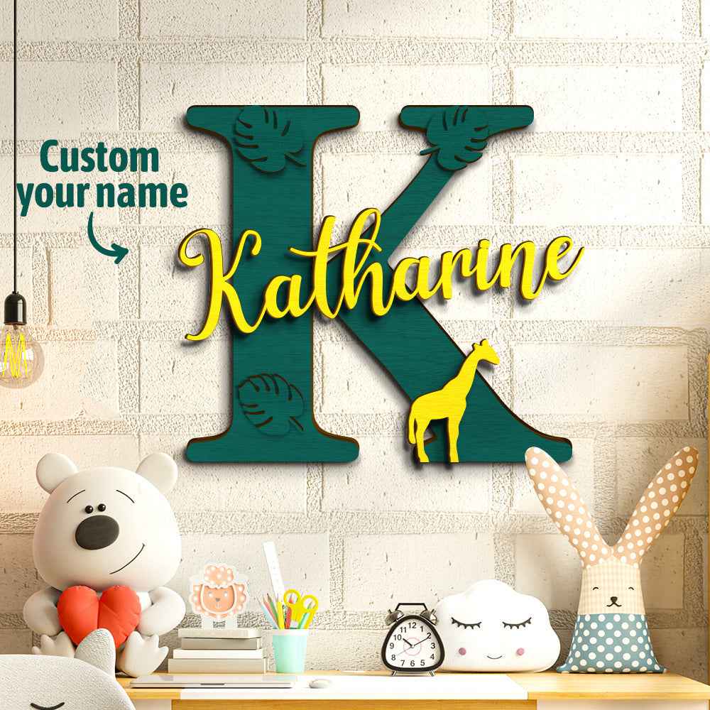 Personalized Jungle Name Sign Wooden Letter Initial Wall Plaque