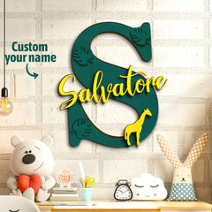 Personalised Jungle Name Sign - Wooden Letter Initial Wall Plaque with Deer