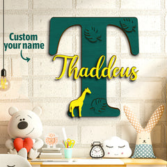 Personalised Jungle Name Sign - Wooden Letter Initial Wall Plaque with Deer