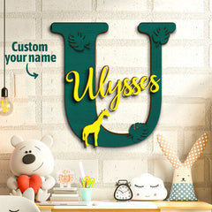 Personalised Jungle Name Sign - Wooden Letter Initial Wall Plaque with Deer