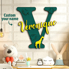 Personalised Jungle Name Sign - Wooden Letter Initial Wall Plaque with Deer