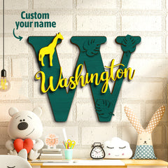 Personalised Jungle Name Sign - Wooden Letter Initial Wall Plaque with Deer