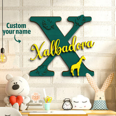 Personalised Jungle Name Sign - Wooden Letter Initial Wall Plaque with Deer