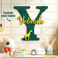 Personalised Jungle Name Sign - Wooden Letter Initial Wall Plaque with Deer