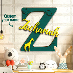 Personalised Jungle Name Sign - Wooden Letter Initial Wall Plaque with Deer