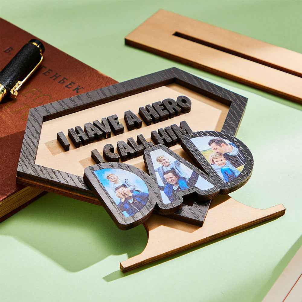 Custom Photo Ornaments Creative Diamond Super Dad Wooden Gifts