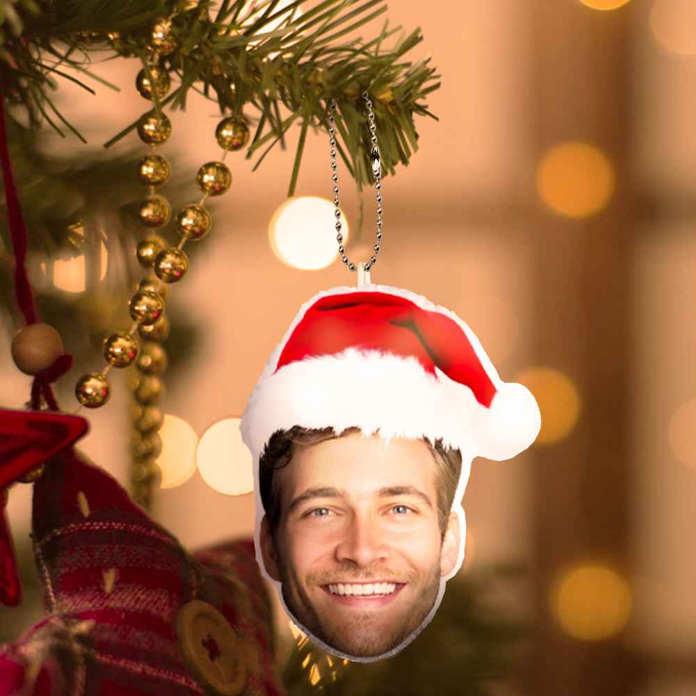 Custom Face Christmas Hat Hanging Ornament Keychain Decoration for Christmas Gift