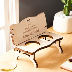 Personalised Engraved Wooden Bench with Shot Glasses - Custom Gift