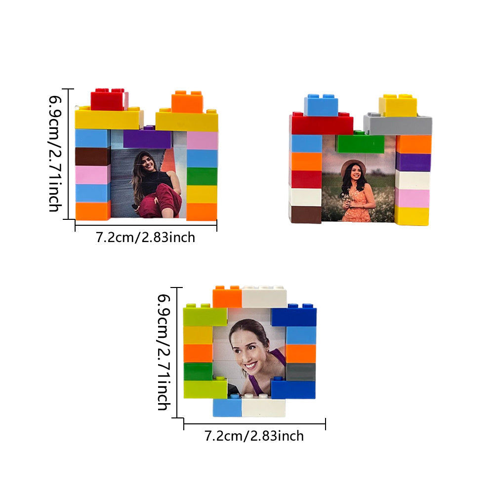 Close-up of personalised MOM photo blocks showing high-definition UV-printed photos on durable, waterproof PVC (6.9 x 7.2 x 1.6 cm) — unique gift for mum