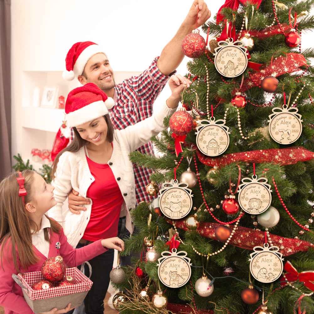 Personalized Wooden Cute Animals My first Christmas Ornament Holiday Gift for Kids Family