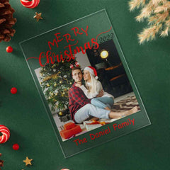 Custom Chirstmas Family Photo Arylic Plaque with Family Name Desk Top Sign