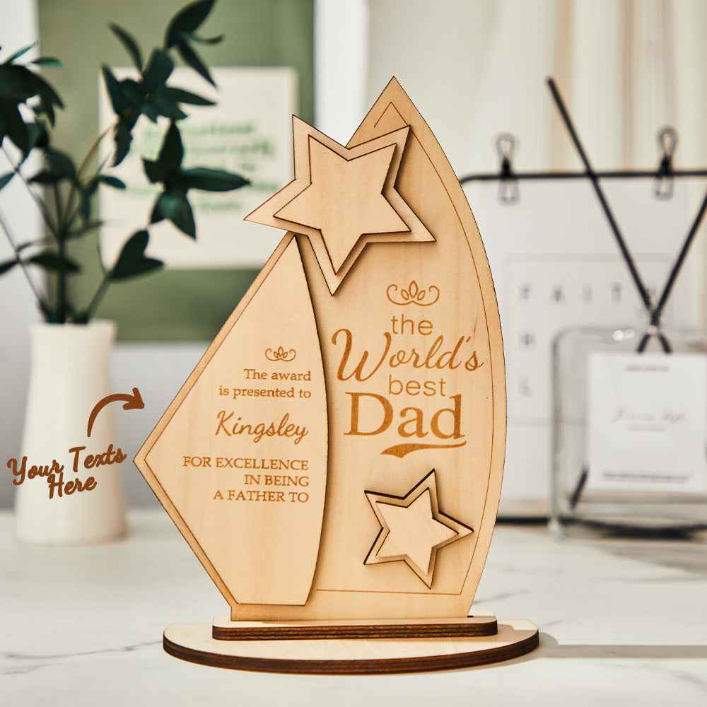 Custom Engraved Trophy The World's Best Dad Wooden Plaque Father's Day Meaningful Gifts
