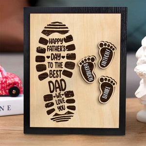 Personalized Footprints Wooden Frame Custom Family Member Names Father's Day Gift