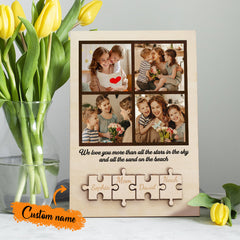 Personalised Wooden Photo Puzzle Sign - Custom Family Gift for Mum