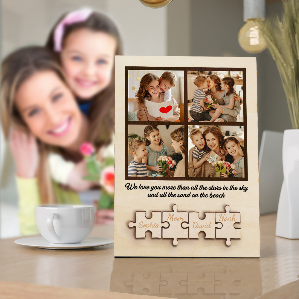 Personalised Wooden Photo Puzzle Sign - Custom Family Gift for Mum