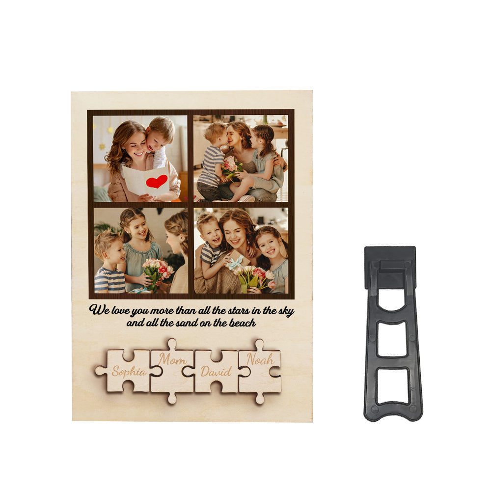 Personalised Wooden Photo Puzzle Sign - Custom Family Gift for Mum