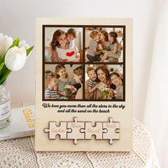 Personalised Wooden Photo Puzzle Sign - Custom Family Gift for Mum