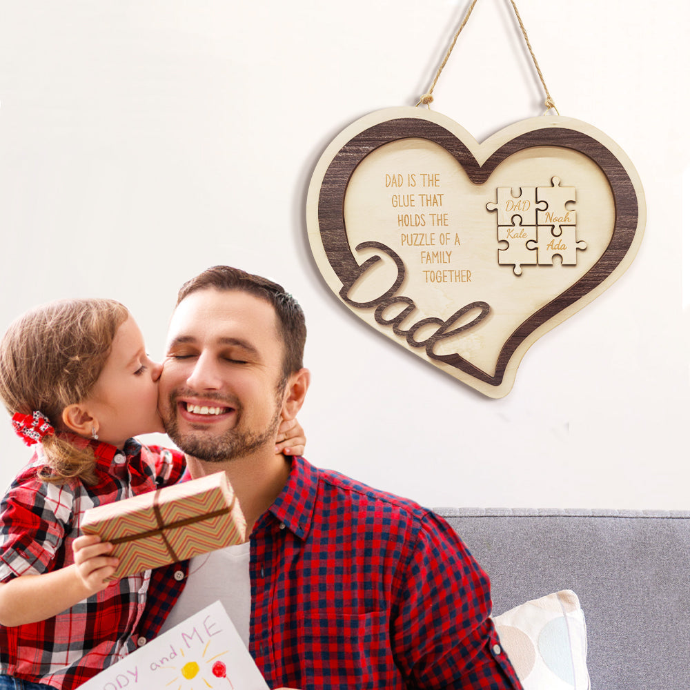 Personalised Wooden Heart Puzzle Sign - Unique Father's Day Gift for Dad