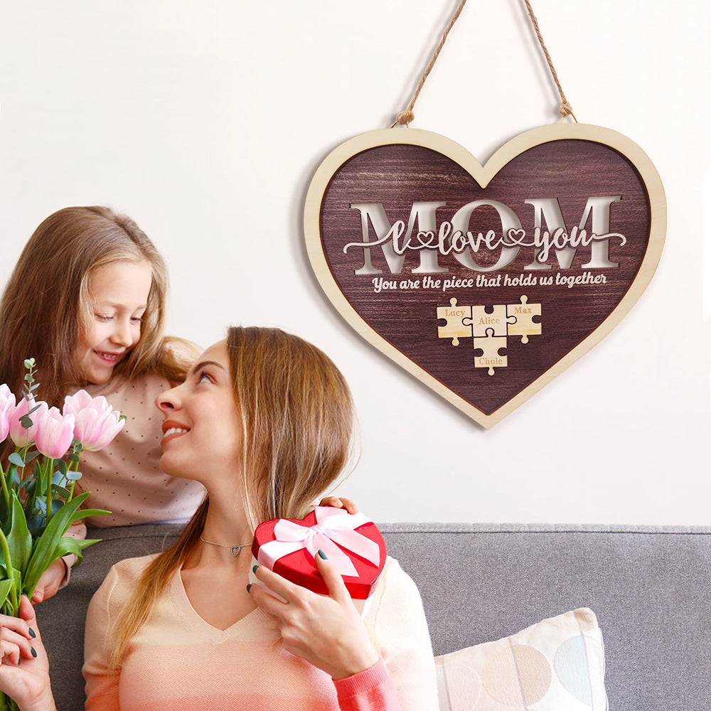 Personalised Mum Heart Puzzle Plaque - You Are the Piece That Holds Us Together - Custom Mother's Day Gift UK