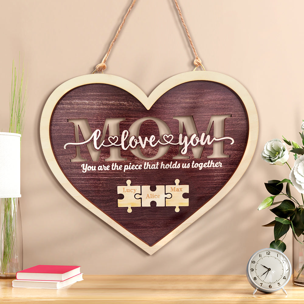 Personalised Mum Heart Puzzle Plaque - You Are the Piece That Holds Us Together - Custom Mother's Day Gift UK