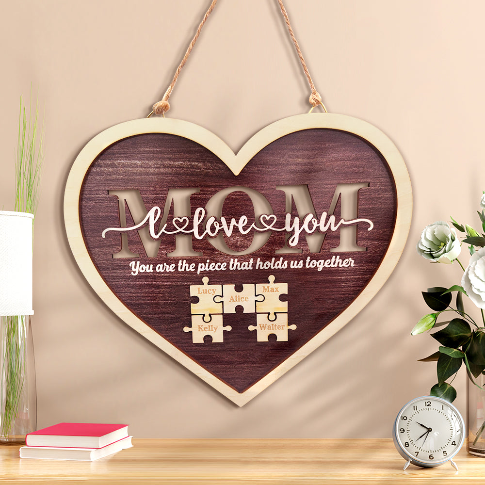 Personalised Mum Heart Puzzle Plaque - You Are the Piece That Holds Us Together - Custom Mother's Day Gift UK
