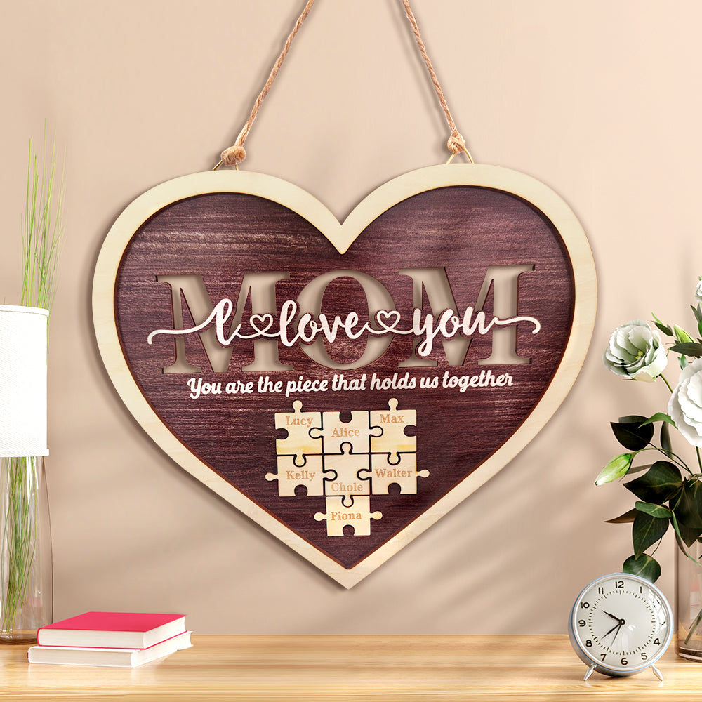 Personalised Mum Heart Puzzle Plaque - You Are the Piece That Holds Us Together - Custom Mother's Day Gift UK