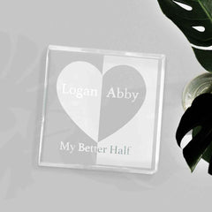 Custom 2D Crystal Engraved Better Half Glass Block Gifts For Couples