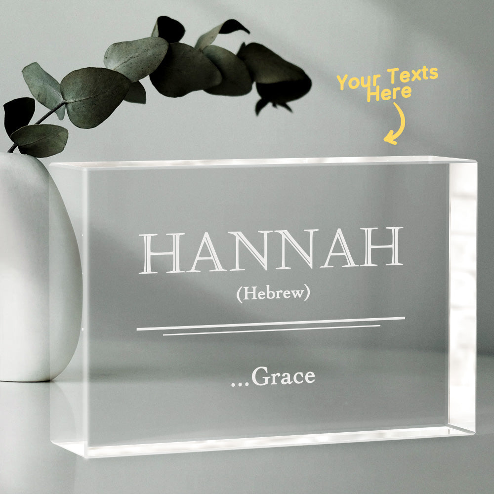 LED-illuminated personalised crystal block displayed as an engraved photo keepsake or memorial gift — USB-powered LED light base highlights internal engraving