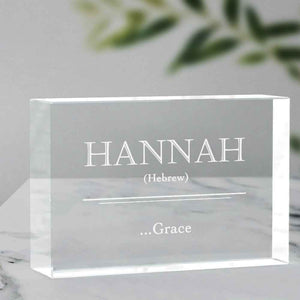 Custom 2D Crystal Engraved Name Meaning Glass Block Newborn Gifts