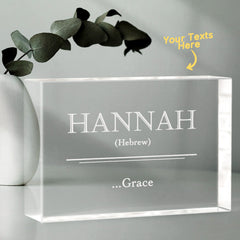 Personalised 2D Crystal Engraved Glass Block with LED Base | Custom Name Gift