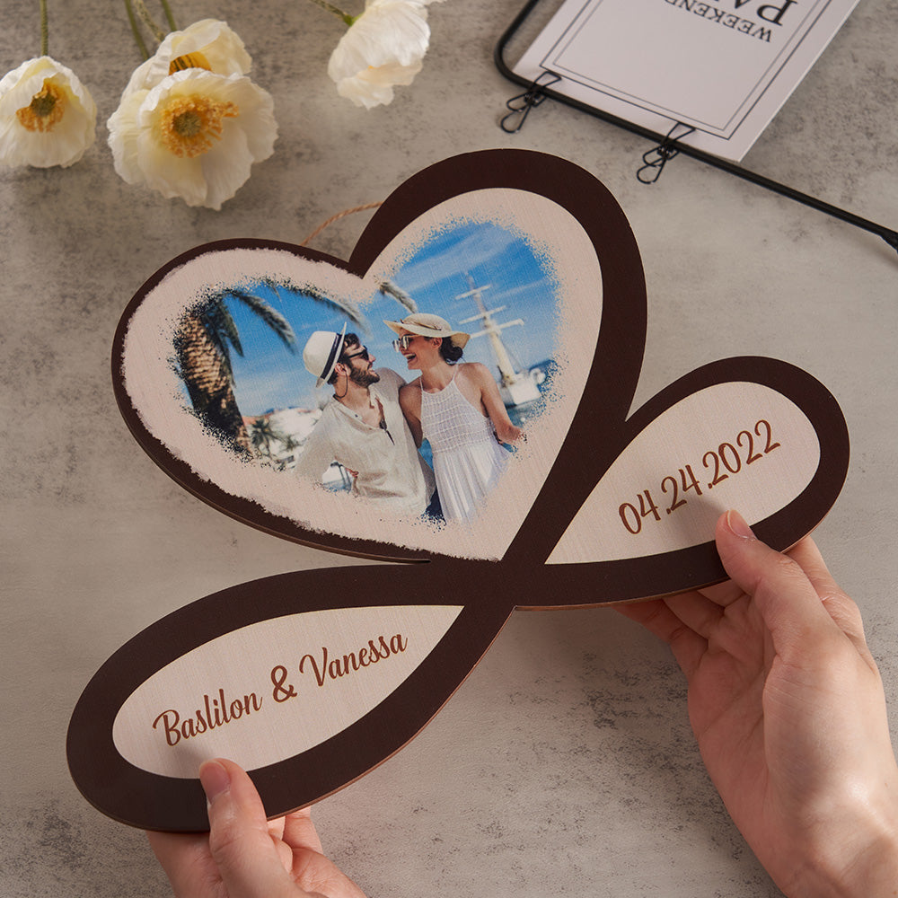 Personalised Infinity Heart Photo Engraved Wooden Pendant | Unique Couple's Gift