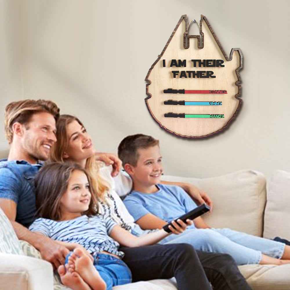 Personalized Light Saber Plaque I Am Their Father Wooden Sign Father's Day Gift
