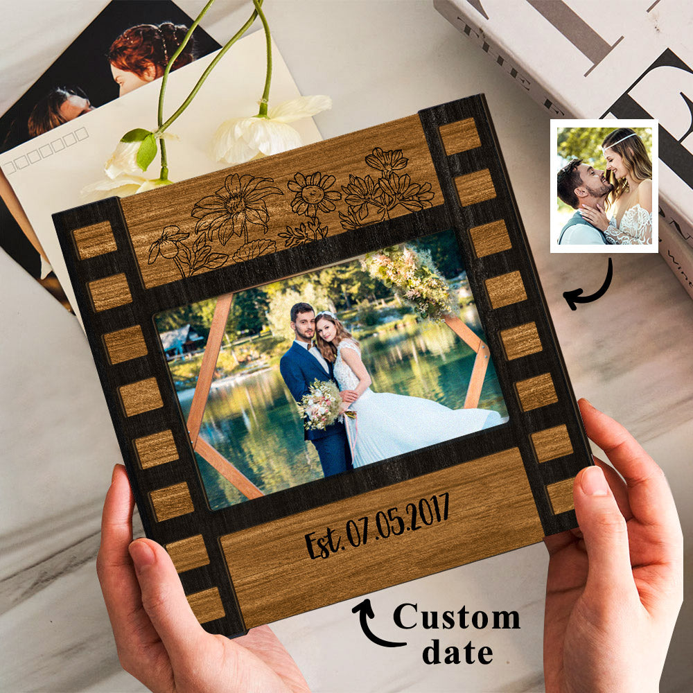 Personalised Engraved Wedding Photo Frame - Custom Film Sign Gift for Couples