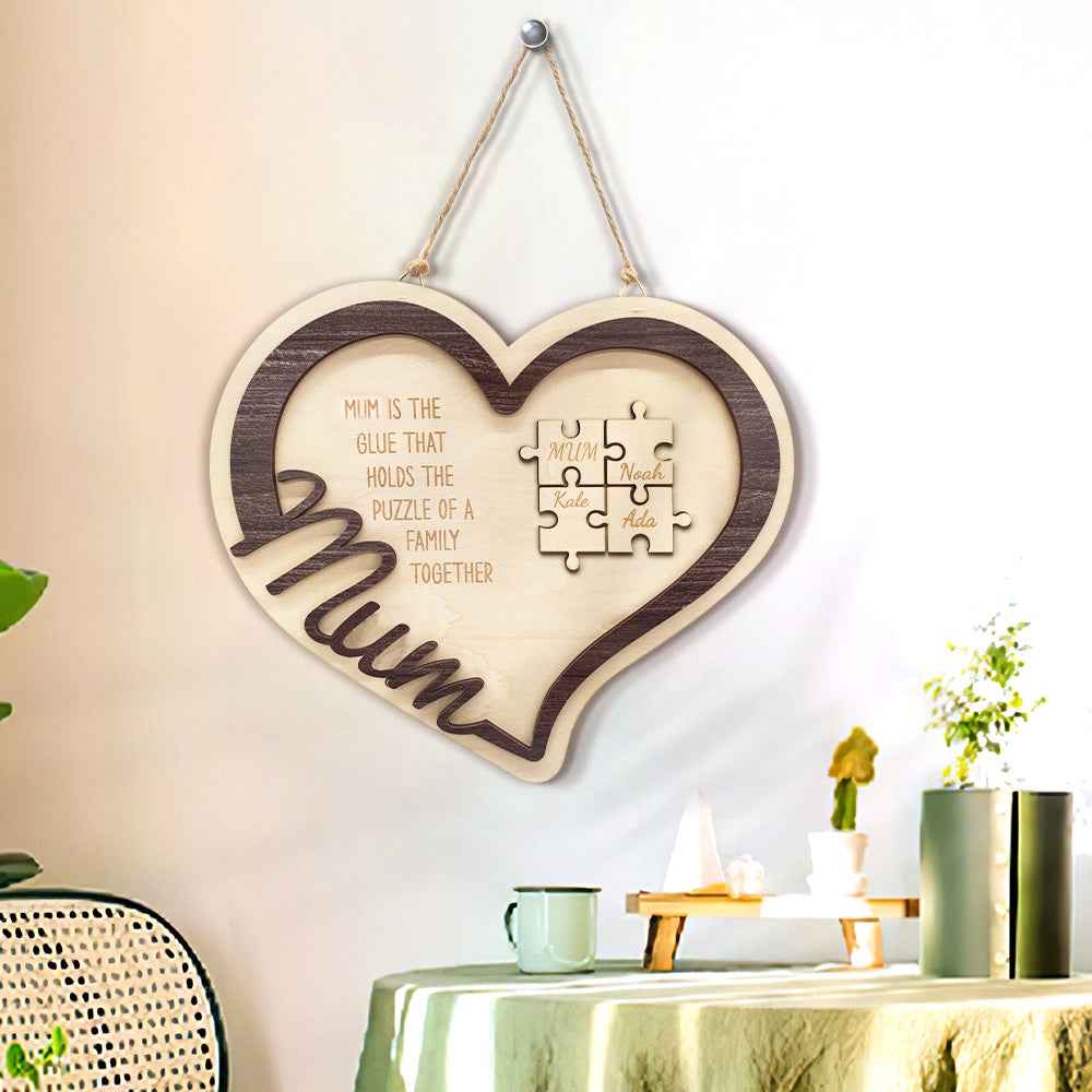 Personalised Wooden Heart Puzzle Sign Mother's Day Gift for Mum